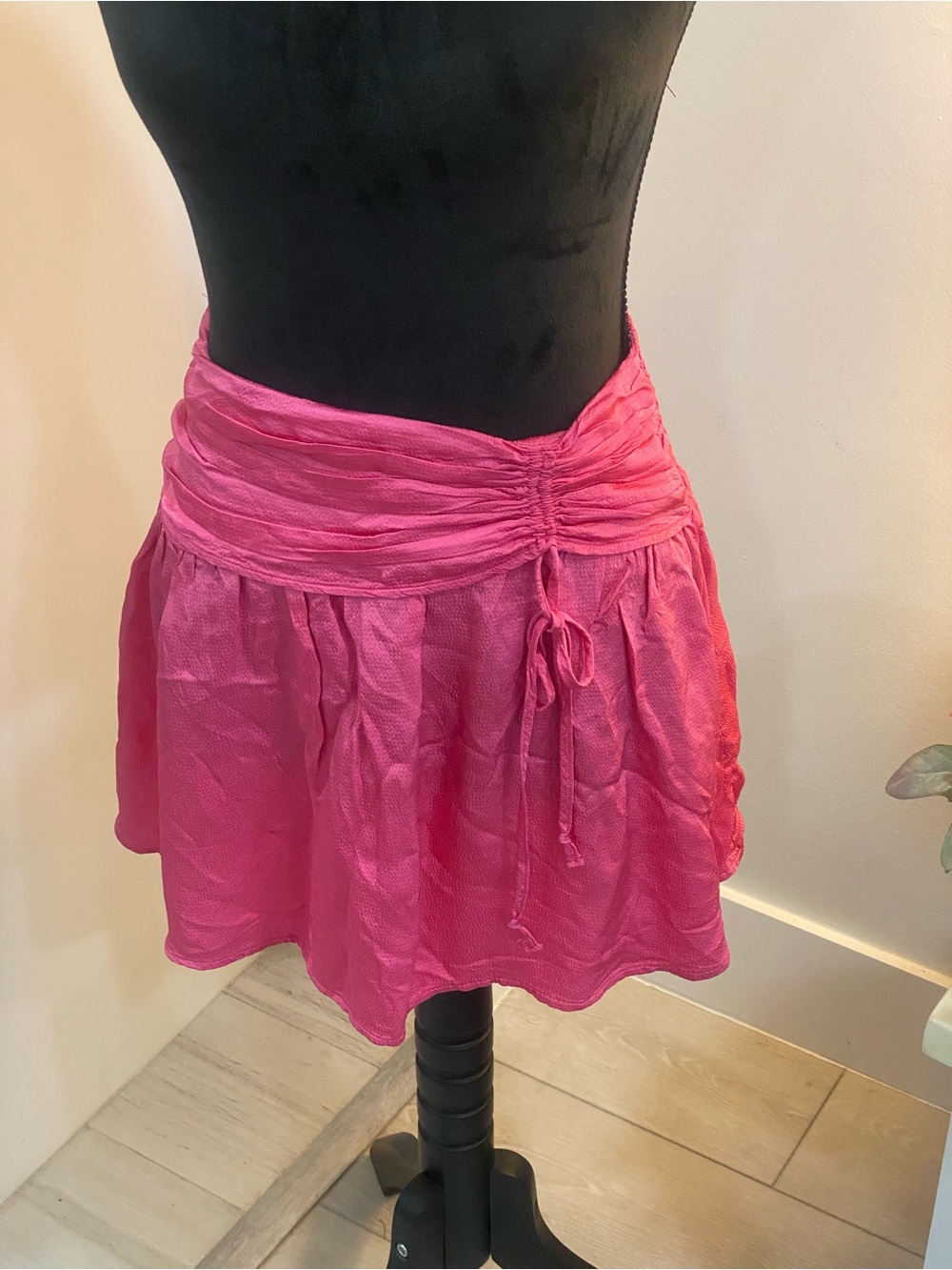 aerie Hot Pink Ruched Drawstring Mini Skirt